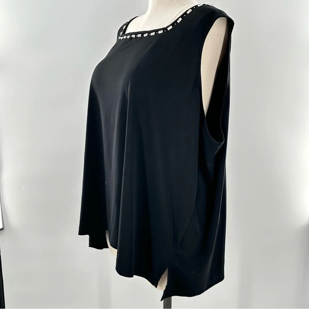 Maggie Barnes womens tank top size 4X 30-32 black beaded coastal grandma